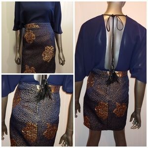 Te Amo Navy Blue & Copper Dress NWOT - Size 36